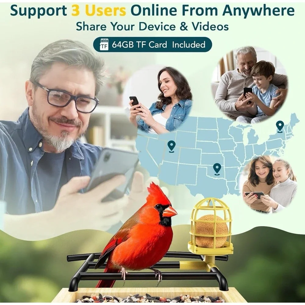 ®‎ BL01 Smart Bird Feeder with Camera, Free AI for 10000+Species 64GB Card 1080P
